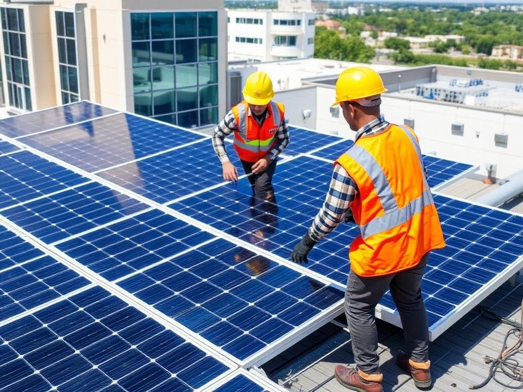 Engineers installing solar panels