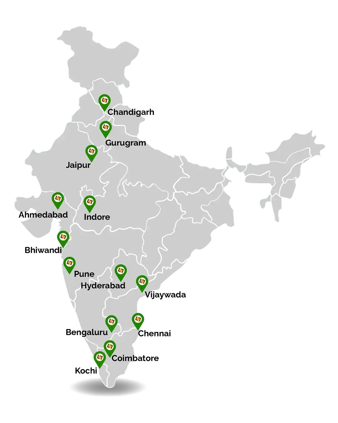 Kingsol warehouse locations across India